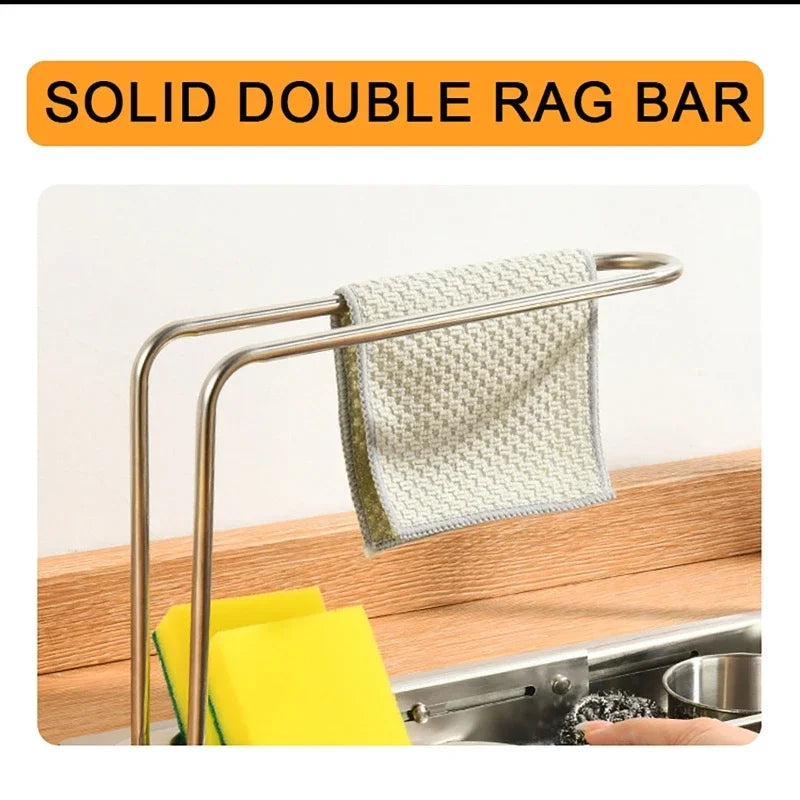 Kitchen Telescopic Storage Rack Sink Organizer Rack Telescopic Faucet Organizer Towel Sponge Storage Adjustable Storage Rack