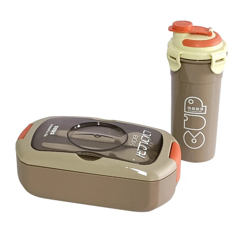 2Pcs Microwave Safe PP Lunch Box Set 750ML Separated Bento Container With 450ML Portable Water Bottle Leak‑Proof Dinnerware