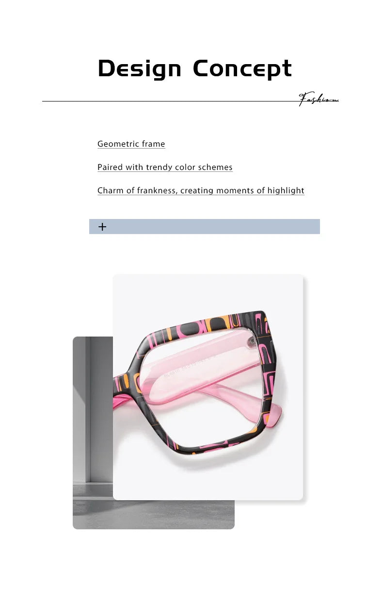 New Square Grid Pattern Frame Photochromic Anti Blue Ray Femal Sunglasses Presbyopic Hyperopia Short Sight Prescription Eyeglass