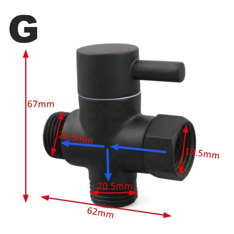 Black Brass Shower Arm Adapter G1/2’’ G3/4 Shower Diverter Valve For Handheld Shower Head Bathroom Kitchen Accessories