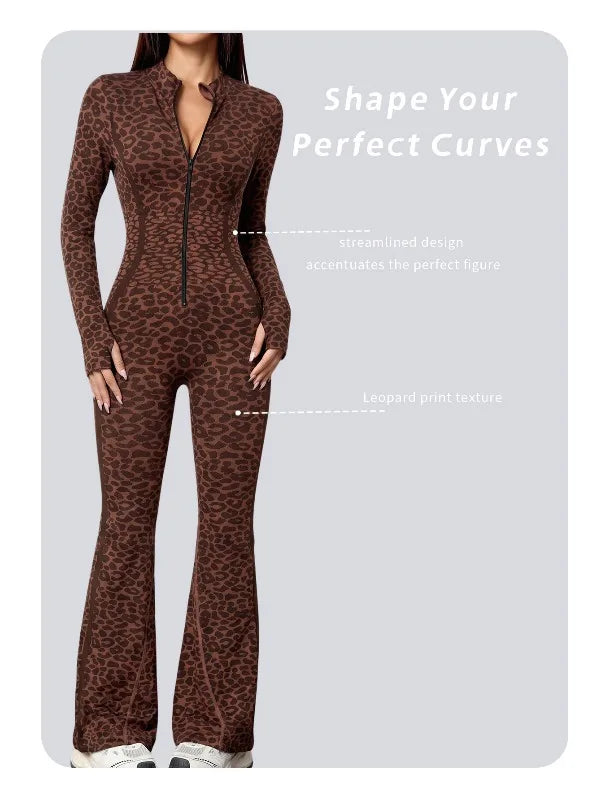 Sexy Hip-wrapped Yoga Suit Spice Deep V-neck Zipper Fashion Leopard Print Slim-fit One-piece Fitness Yoga Pants Summer 2026