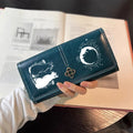 Gothic Moon Black White Cat Leather Wallet Luxury Long Purses for Cards Holder Wallets with Zip Coin Pocket Ladies Handbags