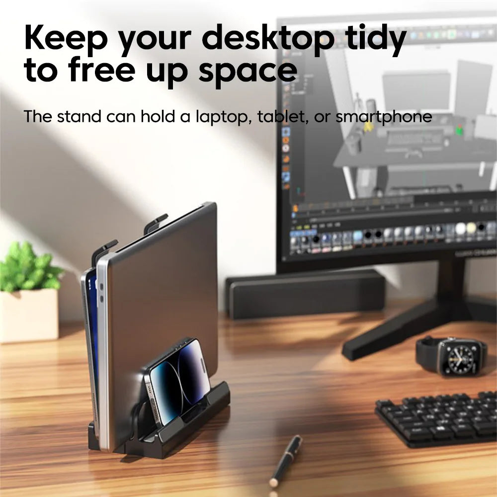Laptop Vertical Dual-use Storage Stand Adjustable Laptop Stand With Silicone Protective Pad Holder For Laptop Tablet Smartphone