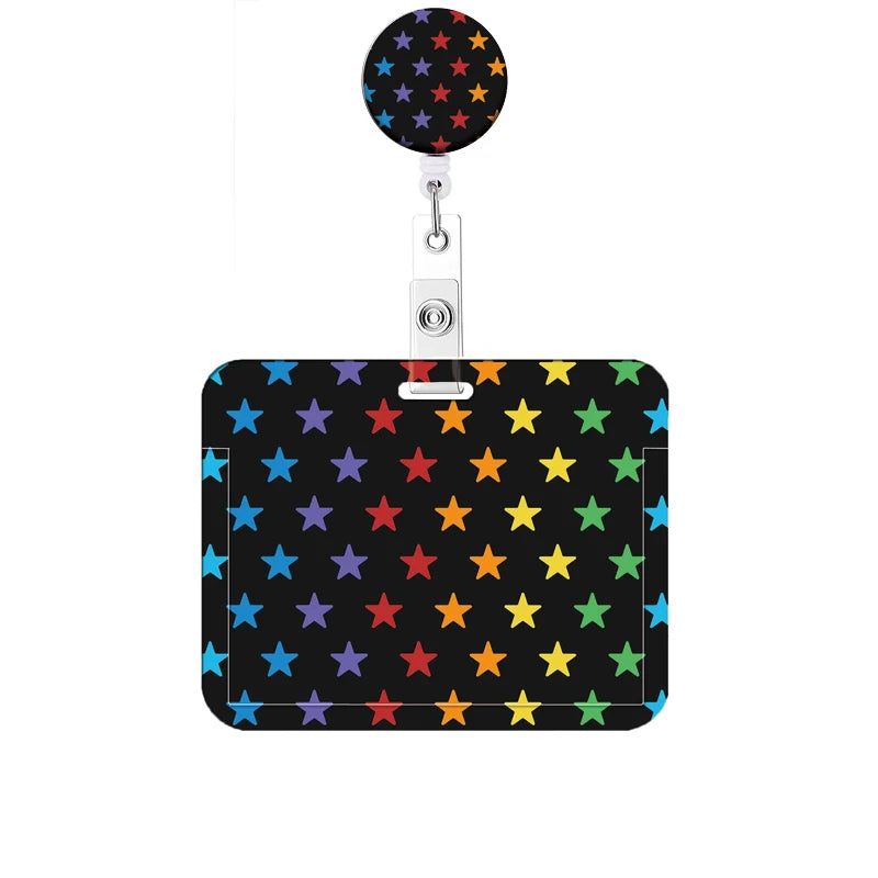 Flower Retractable Buckle Card Holder Women Business Badge Case Reel Clip Girls Cardholders Doctors Nurses Hang Credential holde