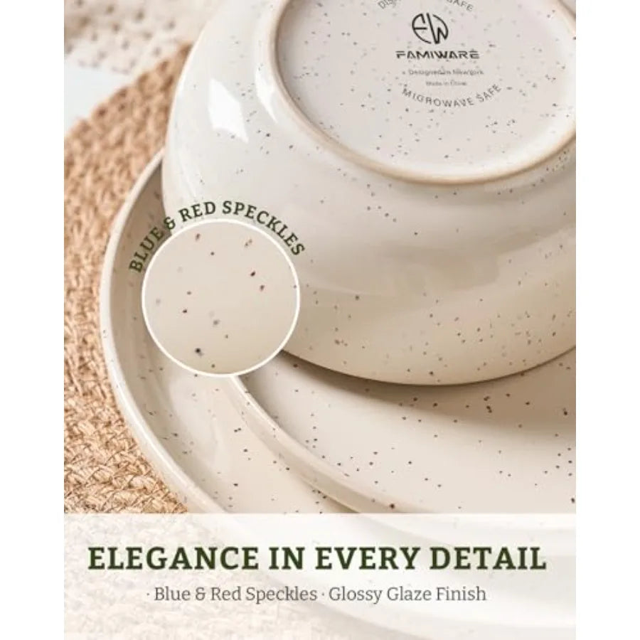 Meteor Plates and Bowls Sets, 18-Piece Stoneware Dinnerware Sets, Dishes Set for 6, Microwave and Dishwasher Safe Tableware