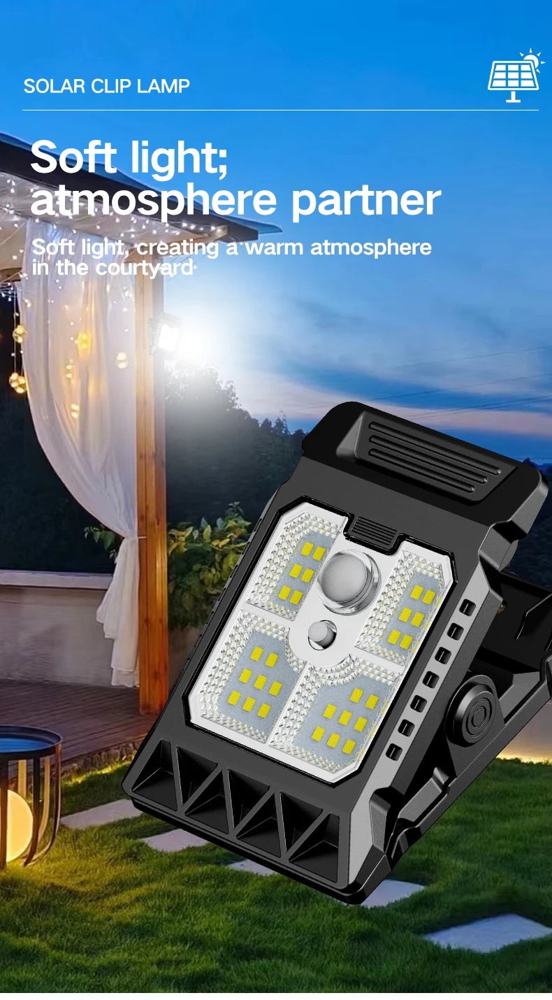 Outdoor Solar Clamp On Motion Sensor Lights Waterproof Work Light 3 Lighting Modes Camping Lamp Fence Walls Garage Led Lamps