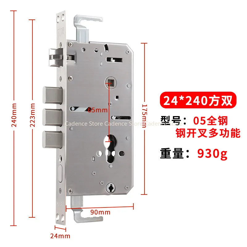 24x240 6068 Security Door Lock Body 304 Stainless Steel Internal Gear Structure Anti Stuck For Smart Fingerprint Lock