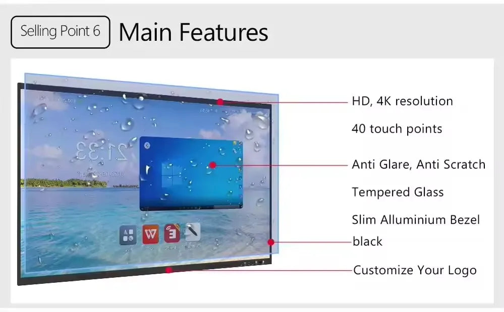 55 65 75 86 98 Inch Led Display Meeting Room Electronic Digital Interactive Smart Whiteboard Smart Board Interactive Whiteboard