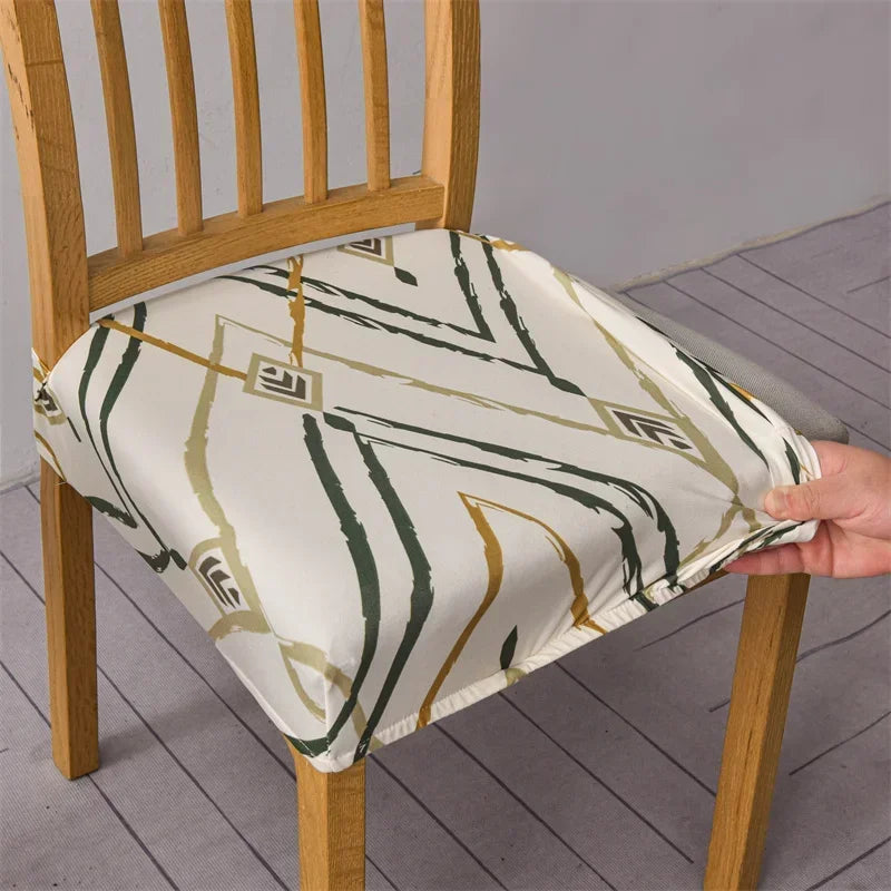1PC Stretch Dining Chair Cover Printed Chair Seat Covers Removable Upholstered Chair Cushion Covers Home Decor