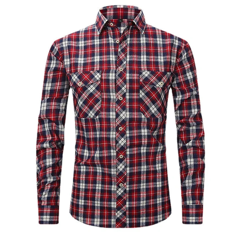 Men's long sleeve shirt ground wool plaid comfortable casual spring summer autumn high quality slim-fit free ironing fast