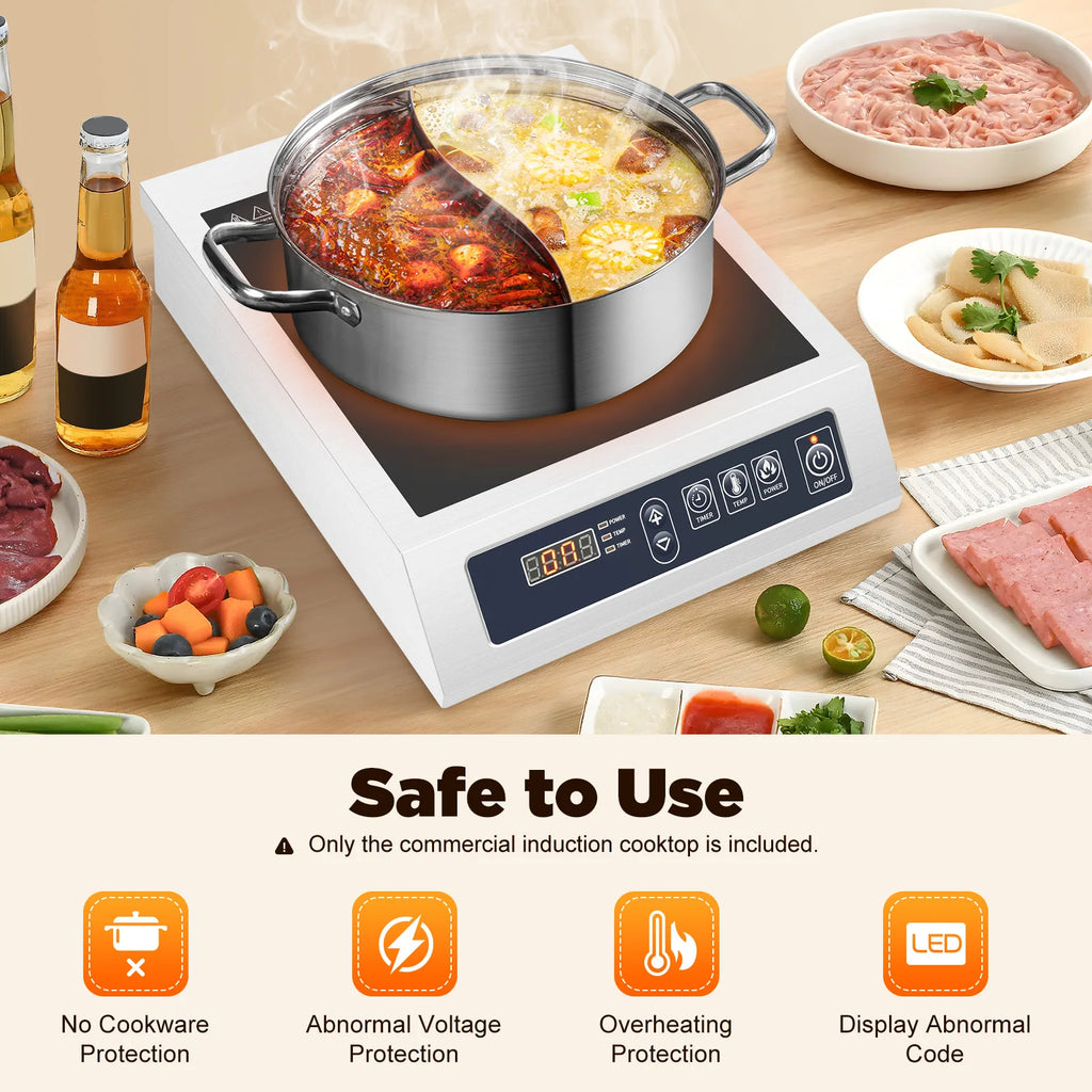 3500W Induction Cooker Digital Tube Display Induction Heat Cooktop for Flat Iron-bottomed Pans of 4.72-11.81 Inches