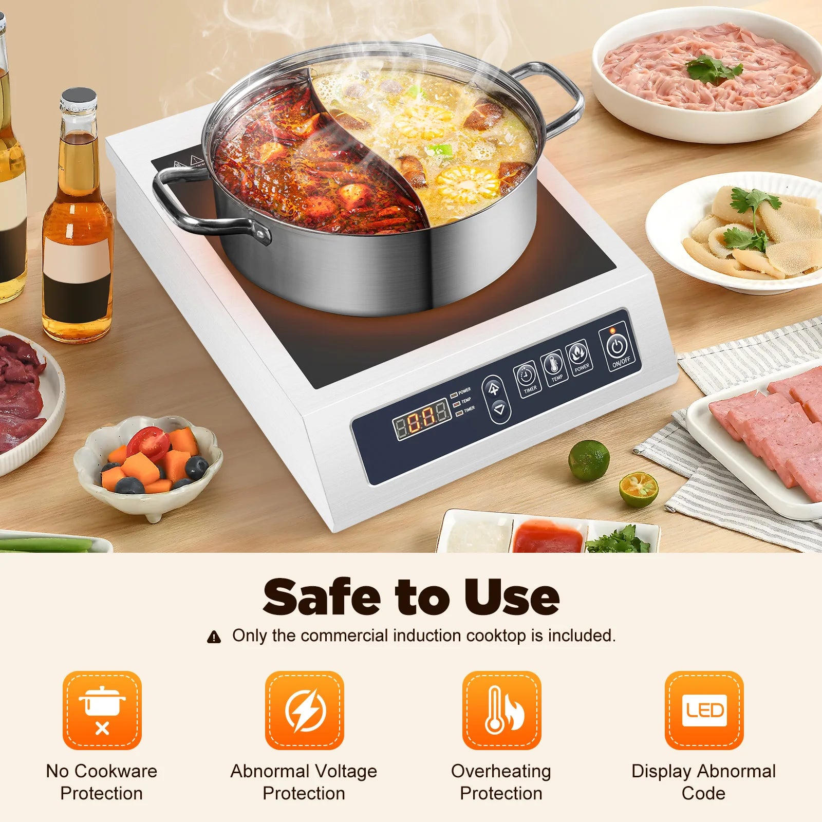 3500W Induction Cooker Digital Tube Display Induction Heat Cooktop for Flat Iron-bottomed Pans of 4.72-11.81 Inches