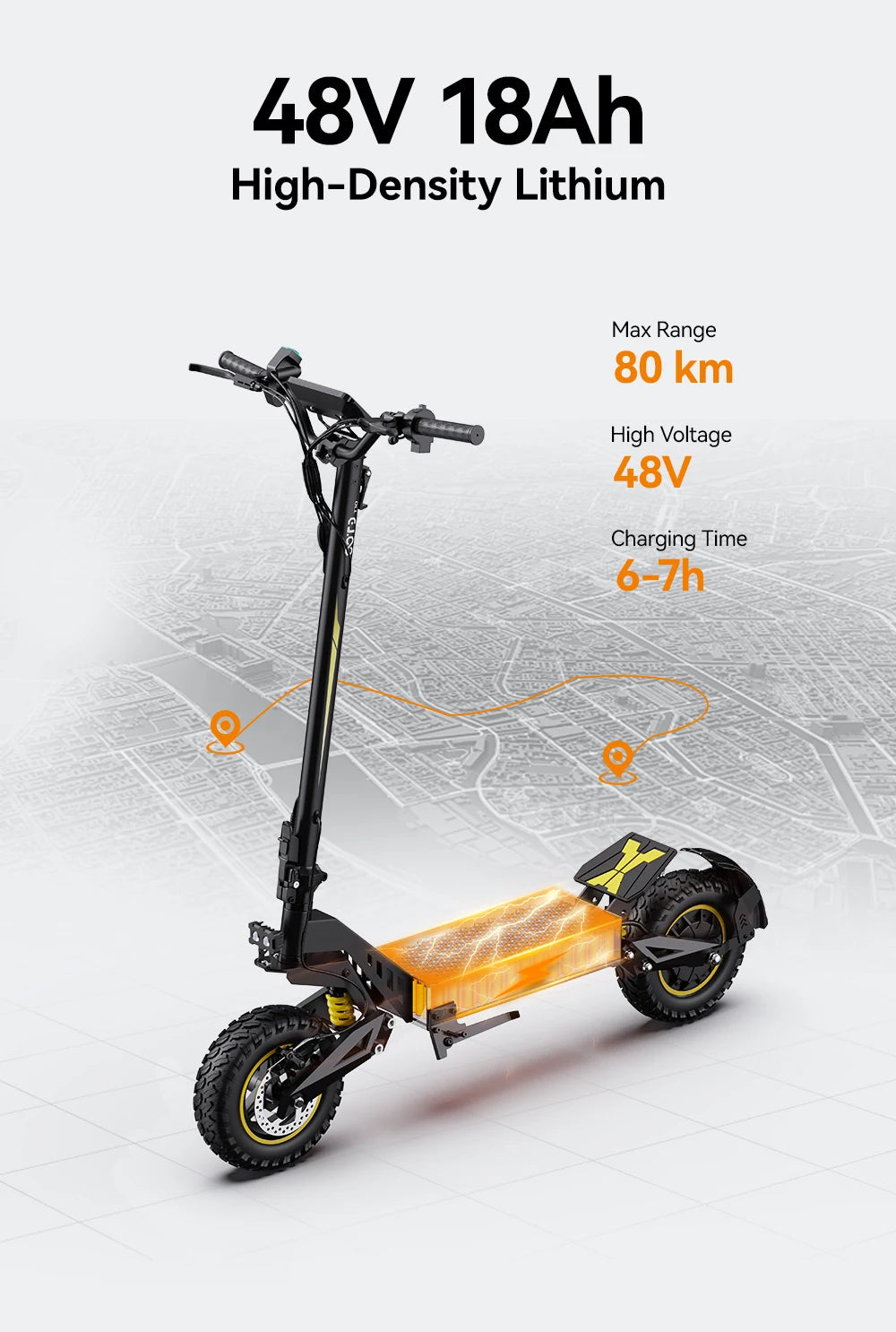 OOTD T10 Adult Foldable Electric Scooter(Yellow), Max 900W Motor & 18Ah Battery, 45-60km Range, 11 Inch All-Terrain