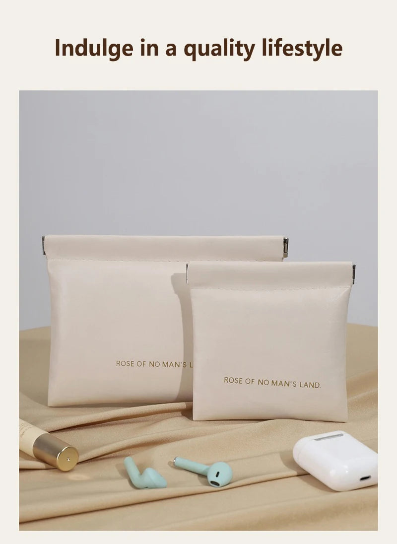 Automatic Closed Purse Bag Mini PU Separate Earphone Charging Cable Storage Bag Portable Zero Wallet Coin Lipstick Storage Bag