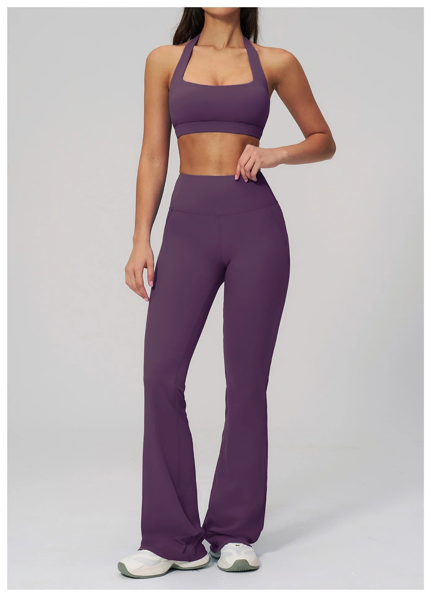 Women's Tracksuits 2PCS Flared Pants Yoga Set Gym Fitness Outfits Female Shockproof Sports Bra Yoga Workout Clothes Sports Sets