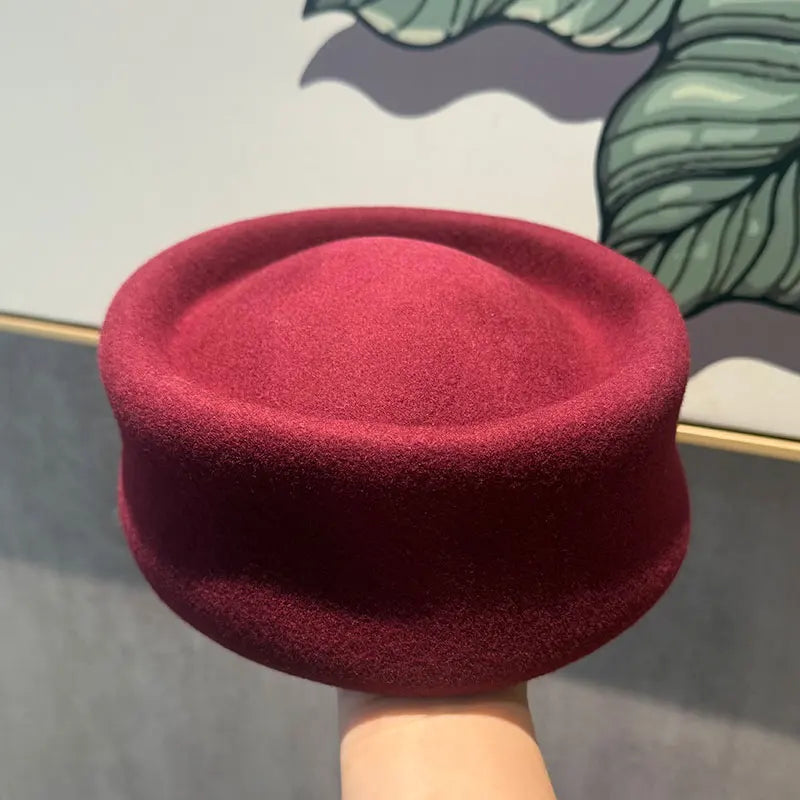 Women Berets Hat Fashion Fall Winter Vintage Concave Top Pillbox Cap 100% Wool Fedoras Hats Wedding Designer Western Church Hat