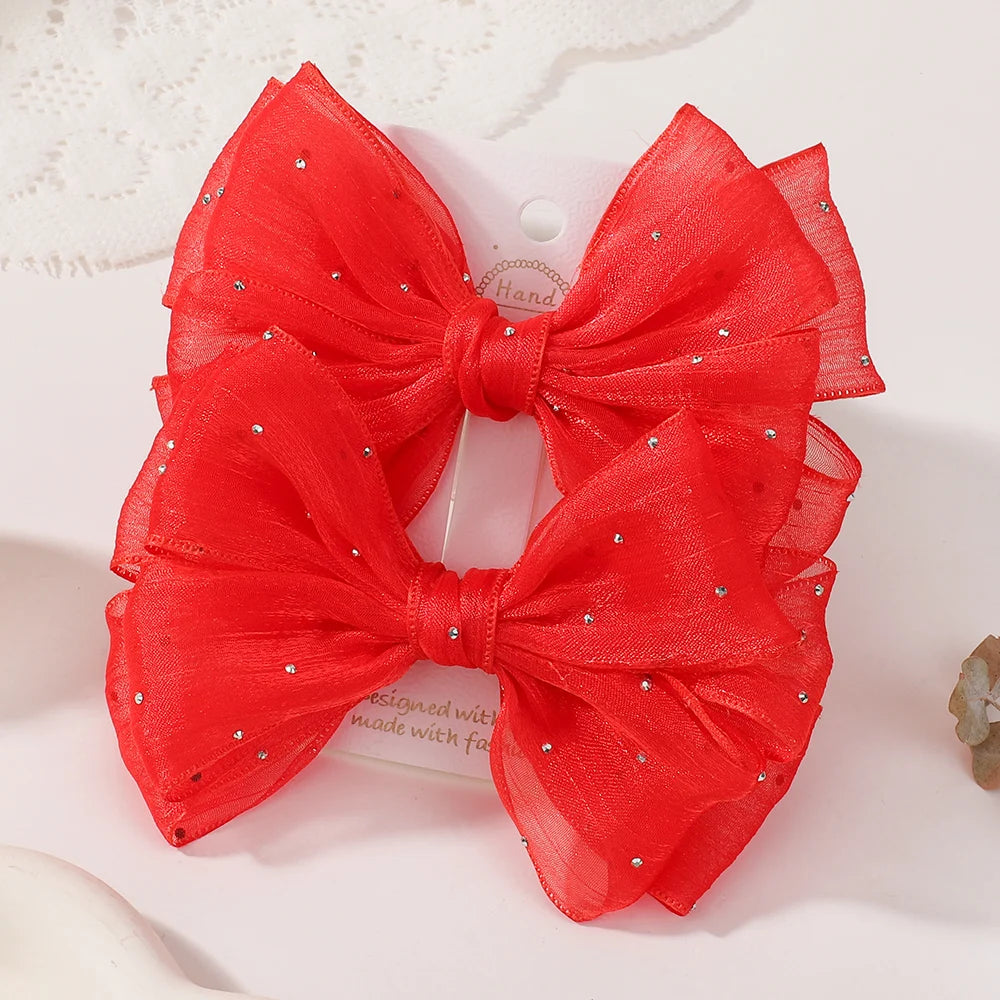 2Pcs Exquisite Princess Bow Hair Clip Set 4.72 Inches Diamond Sets Bow Children's Hairgripes Ladies' Sweet Ponytail Hair Clip
