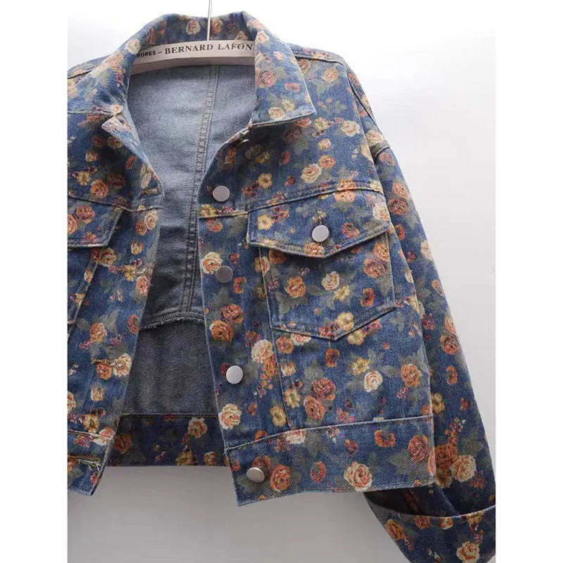 Women Denim Jacket 2025 Spring Autumn Design Sense Printing Lady Outerwear Long Sleeve Korean Version Female Cowboy Coat