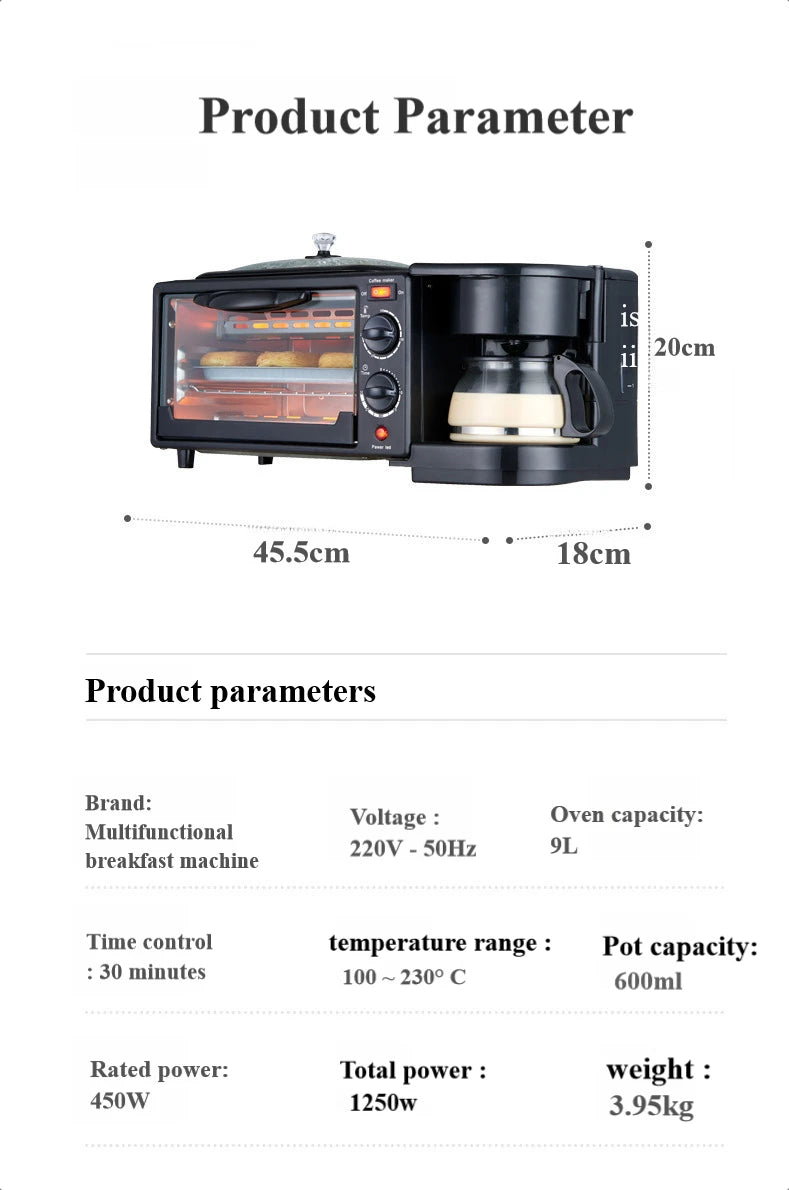 Factory direct sales Spot 3 in 1 Breakfast Station Oven Coffee Machine Household Multifunctional 3 in 1 Breakfast Machine