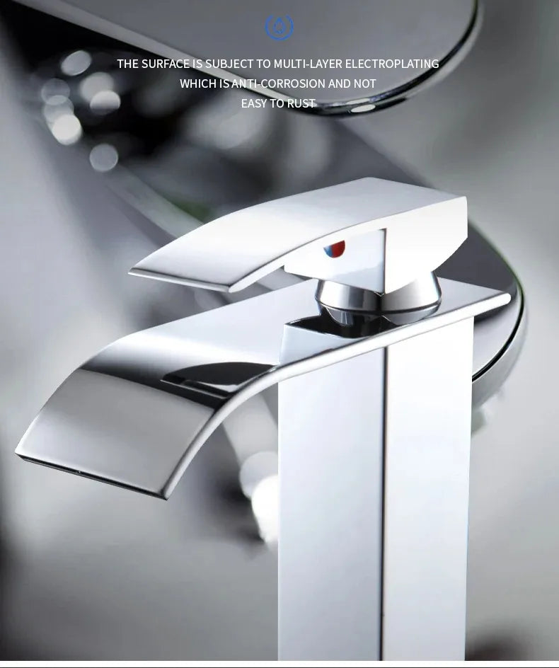 Waterfall Stainless Steel Wash Basin Faucet With Hot and Cold Water Pipe Toilet Wash Basin Bathroom Kitchen Home