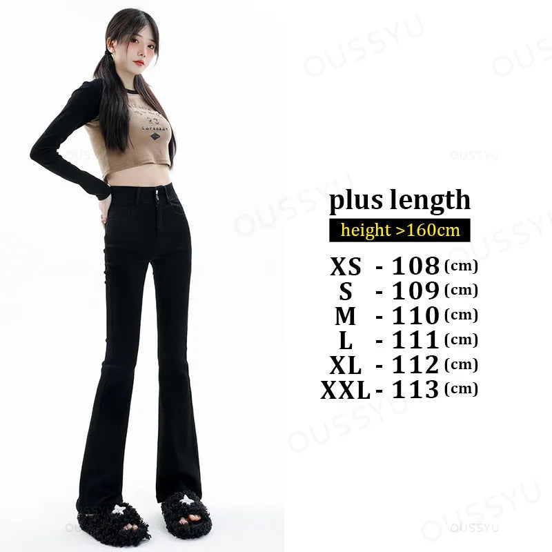 Women Jeans Cotton Denim Flared Pants Elastic Force Vintage Streetwear High Waist Slim Mom Harajuku Trousers Plus Length