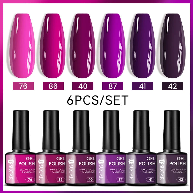 UR SUGAR 6Pcs/Set 7ML Gel DIY Nail Polish Autumn Semi Permanent Soak Off UV LED Gel Varnish Nail Art Design Manicure Kit