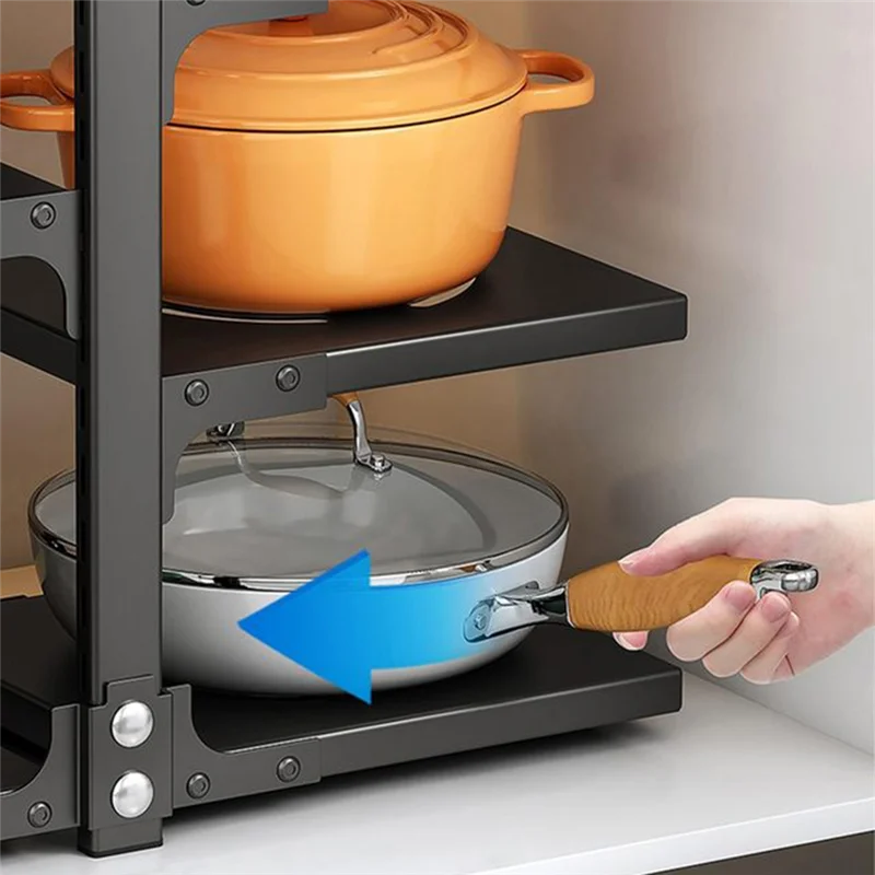 KYCOR-Adjustable Pot Organizer Rack - Space-Saving, Rustproof Storage For Pans, Pots & Lids - Under Cabinet Kitchen Solution
