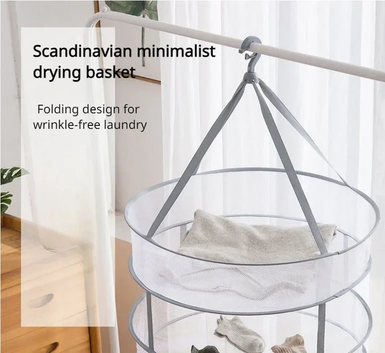 1/2 Layer Clothes Dryer Basket With Hanging Hook Fine Mesh Polyester Household Towels Foldable Baby Sweater Drying Rack For Home