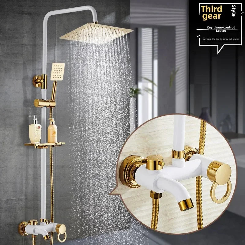 Hot and Cold Shower Head Set Bathroom Set Brushed Gold Shower System Toilet Shower Set, Household Bathroom Shower Douche
