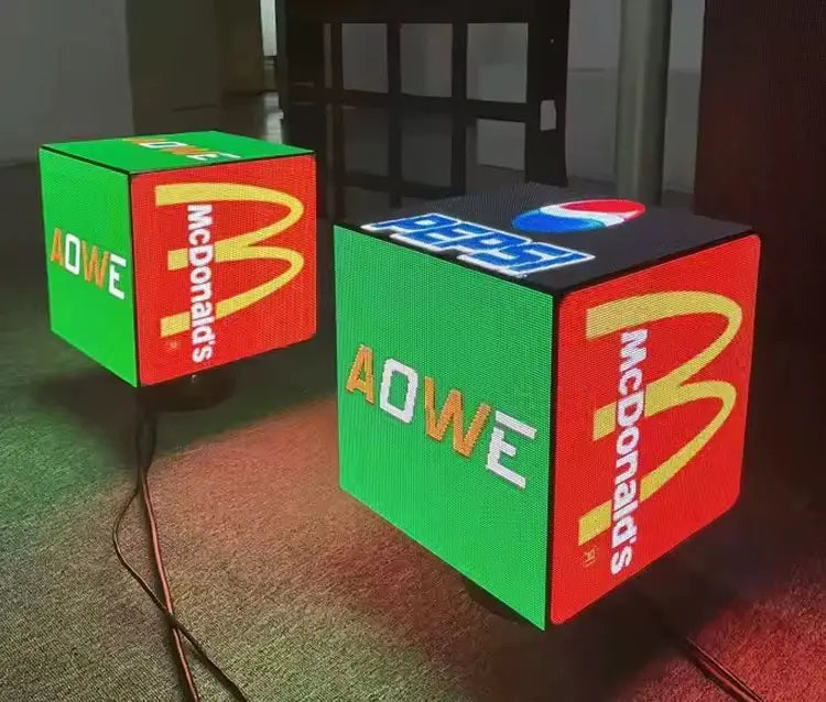 Cube Screen Indoor/Outdoor Electronic Advertising Display with  Hanging Side Seat Mounting Option