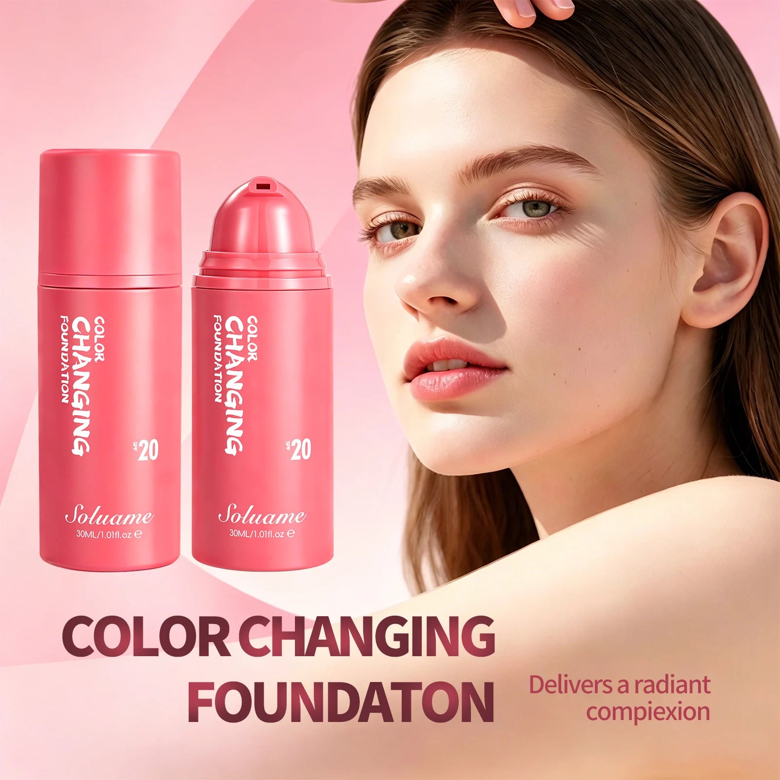 Color Changing Foundation Spf 20 Sunscreen Face Makeup, 30ml, Flawless Coverage Self-Adjusting Liquid Foundation for Natural Look