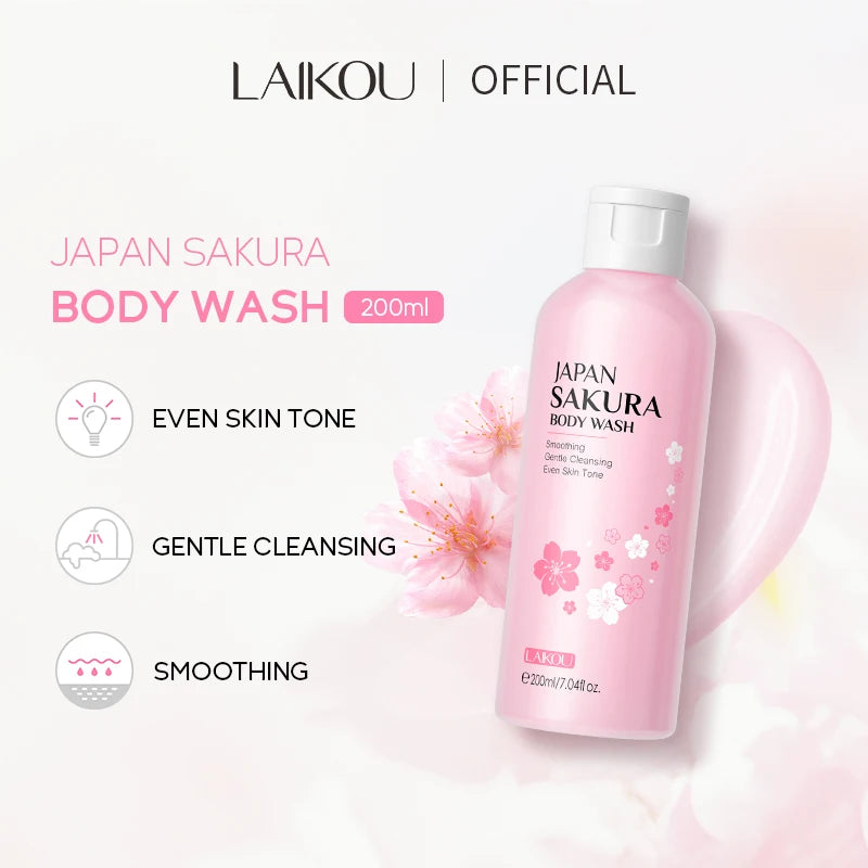 LAIKOU Japan Sakura Body Wash Gentle Cleanser Smoothing Shower Gel Skin Brightening Treatment Amino Acid Formula