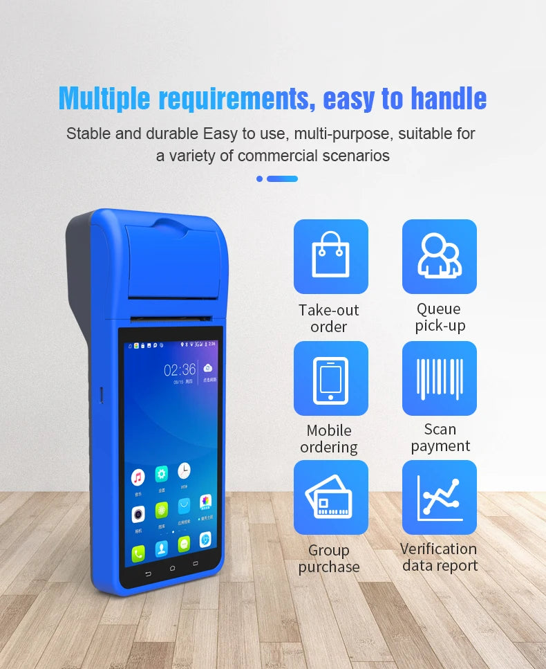 SDK 5" 4G Handheld Cash Register POS Machine Mobile Android System Pos Terminal Wi-Fi USB Printer Barcode Scanner NFC Reader