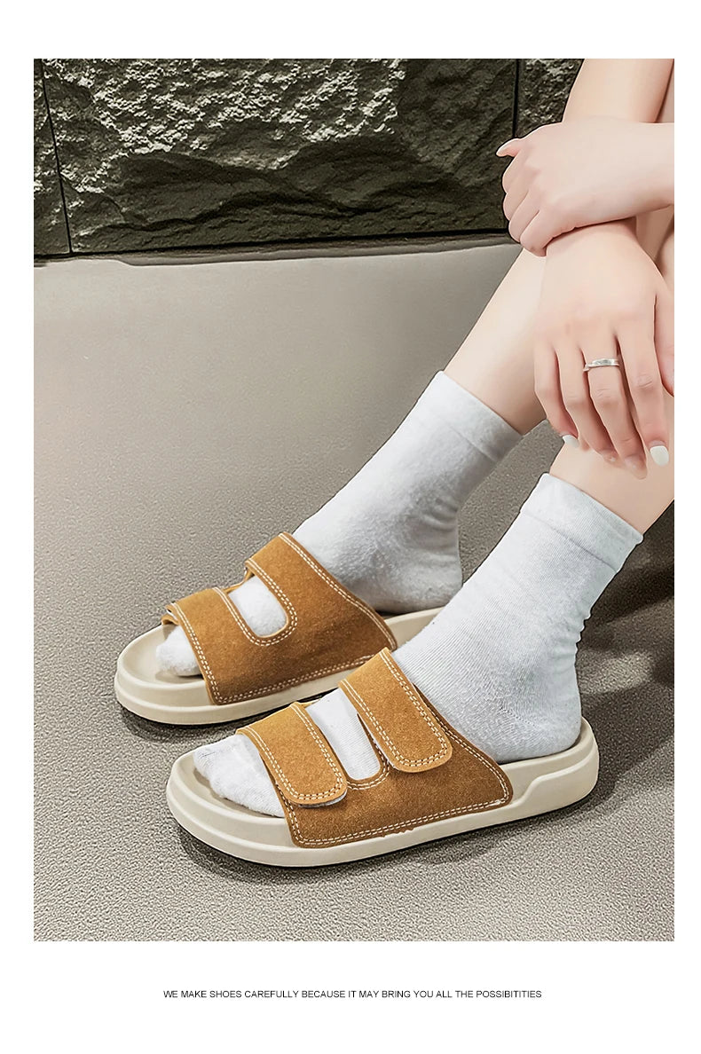 Birkent Men's Sandals Summer 2026 Outdoor Sports Beach Flat Slippers Thick Bottom Anti-slip Wear-resistant Casual Slip-ons