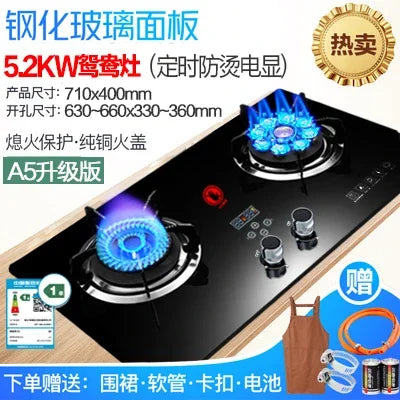 Gas stove with 9-hole dual burner, natural gas with built-in flameout protection, liquefied gas, household kitchen