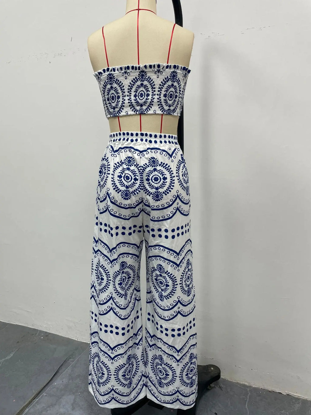 Bohemian Print Crop Top And Wide Leg Pants Two Piece Set for Women Summer Fashion Outfit Spicy Girl Casual Wear