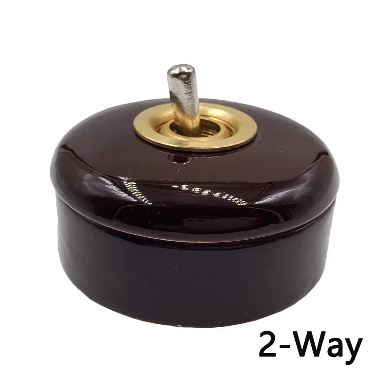 Home Improvement Round Ceramic Retro Toggle Switch 1 Ｗay 2 Way Control Wall Light Rocker Switch