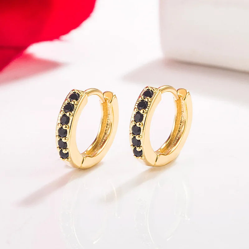 14K Gold emerald Jewelry Stud Earrings for Females Single Row Full Drill Buckle Aros Mujer Oreja Real 14 K Yellow Gold Orecchini
