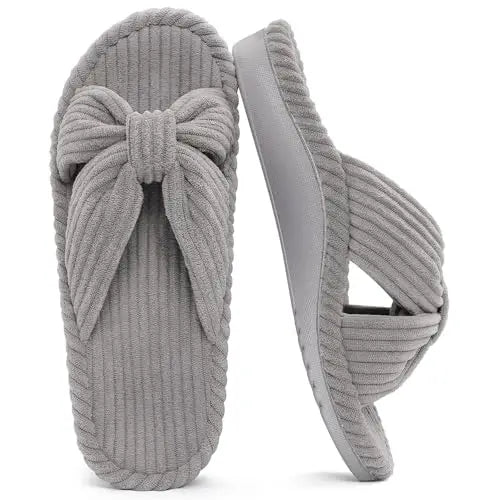 Comwarm Orthopedic House Slippers for Women Arch Support Cross Bow Indoor Slippers Corduroy Bedroom Shoes Open Toe Slip On