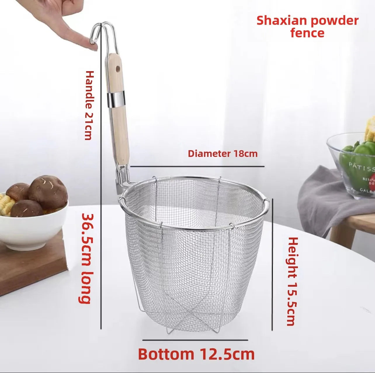 Durable Stainless Steel Noodle Funnel Wooden Handle Pasta Basket Strainer Multifunctional Fine Mesh Sieve Spoon Kitchen Gadgets