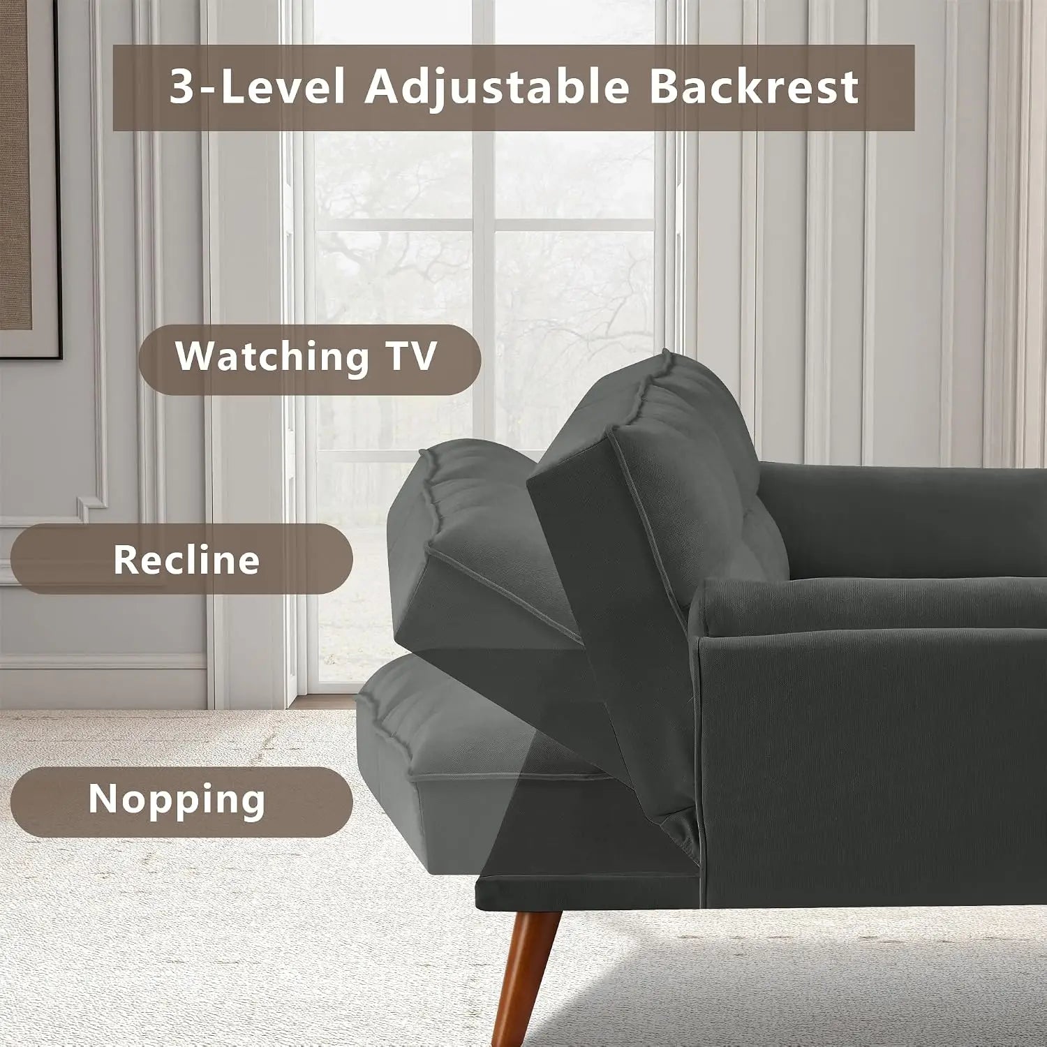 Modern Convertible Sleeper Sofa, 75" Twin Futon with Adjustable Split Backrest for Living Room Small Spaces, Grey, Customized
