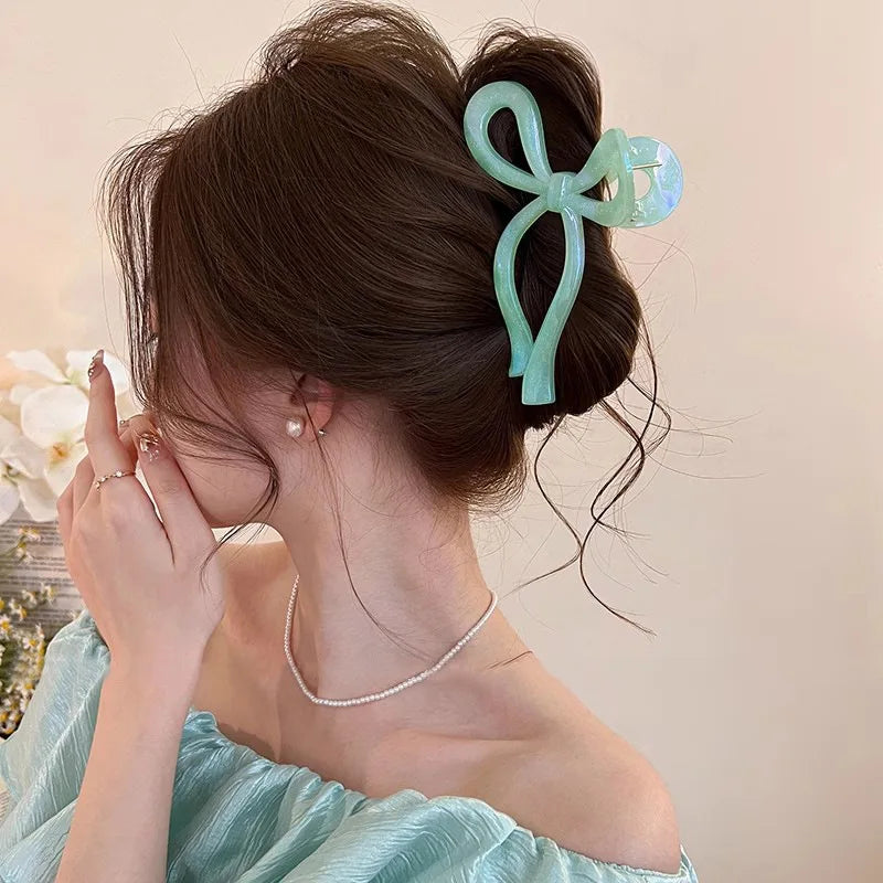 New Elegant Ribbon Bow Hair Clip for Women Large Anti Slip Ponytail Bowknot Claw Clip Barrettes Hairpins Crab Hair Accessories
