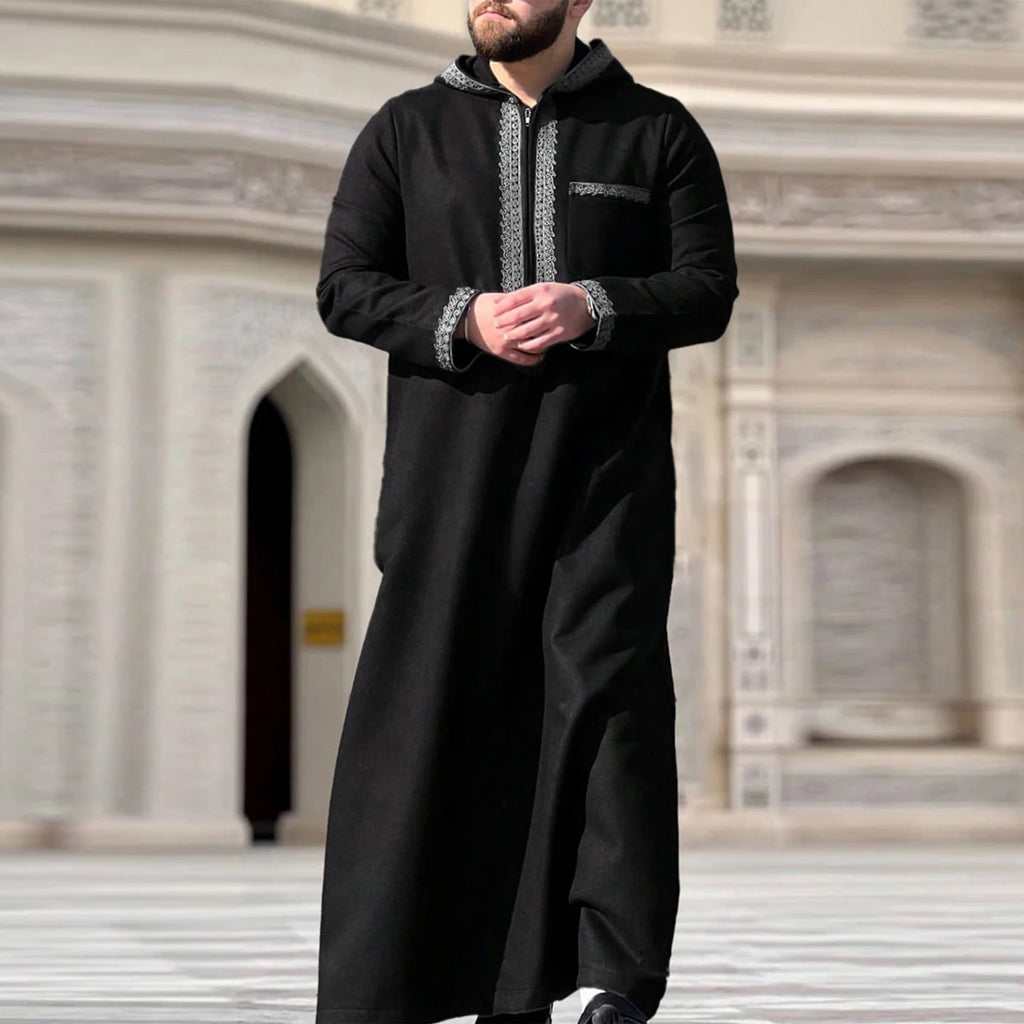 Arab Muslim Men's Robe  Ethnic Style Embroidered Moroccan Style Casual Traditional Islamic Thobe Long Dress Prayer Gown
