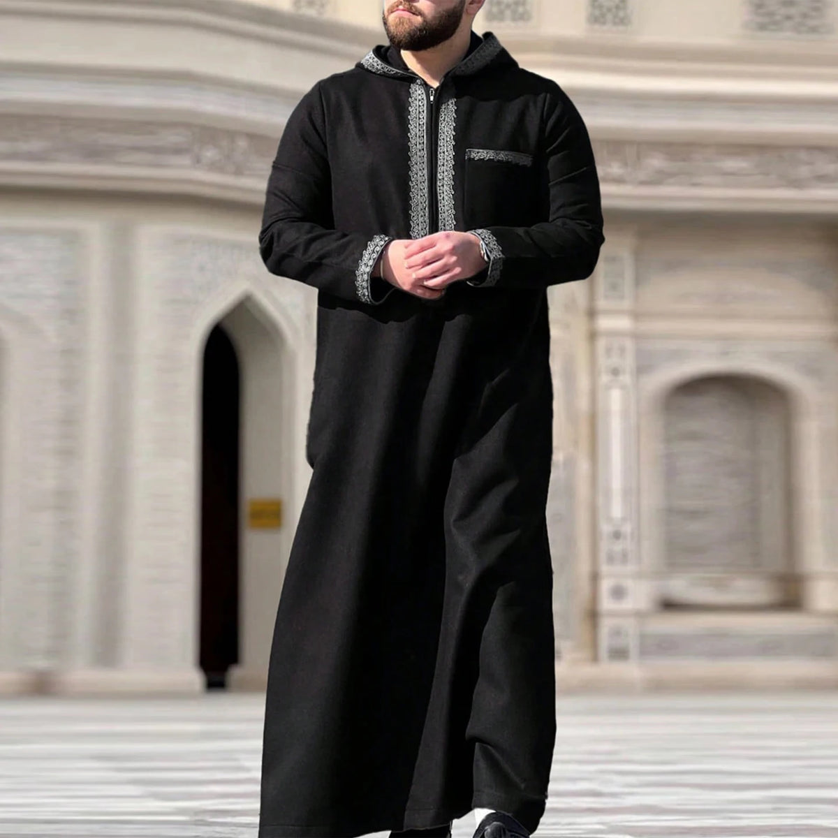 Arab Muslim Men's Robe  Ethnic Style Embroidered Moroccan Style Casual Traditional Islamic Thobe Long Dress Prayer Gown