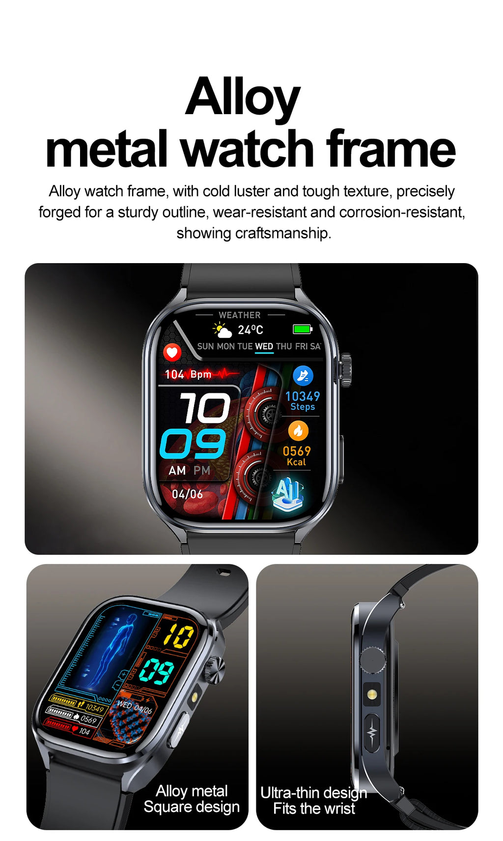 2026 New AI-Diagnosis Care Smartwatch Accurate ECG Uric Acid Lipids Blood Pressure Body Fat IP68 Waterproof Fitness Smartwatch