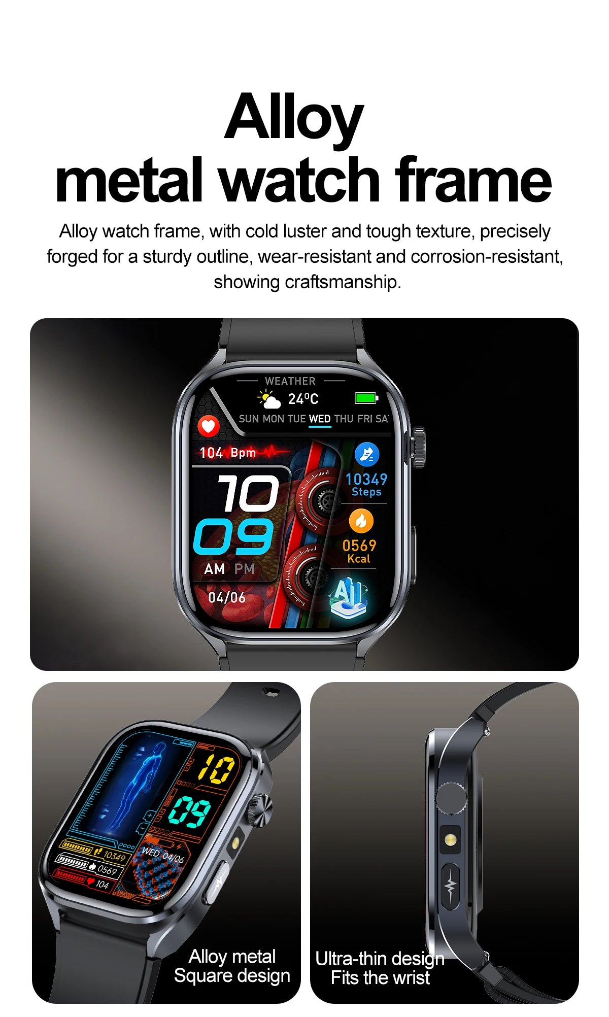 2026 New AI-Diagnosis Care Smartwatch Accurate ECG Uric Acid Lipids Blood Pressure Body Fat IP68 Waterproof Fitness Smartwatch