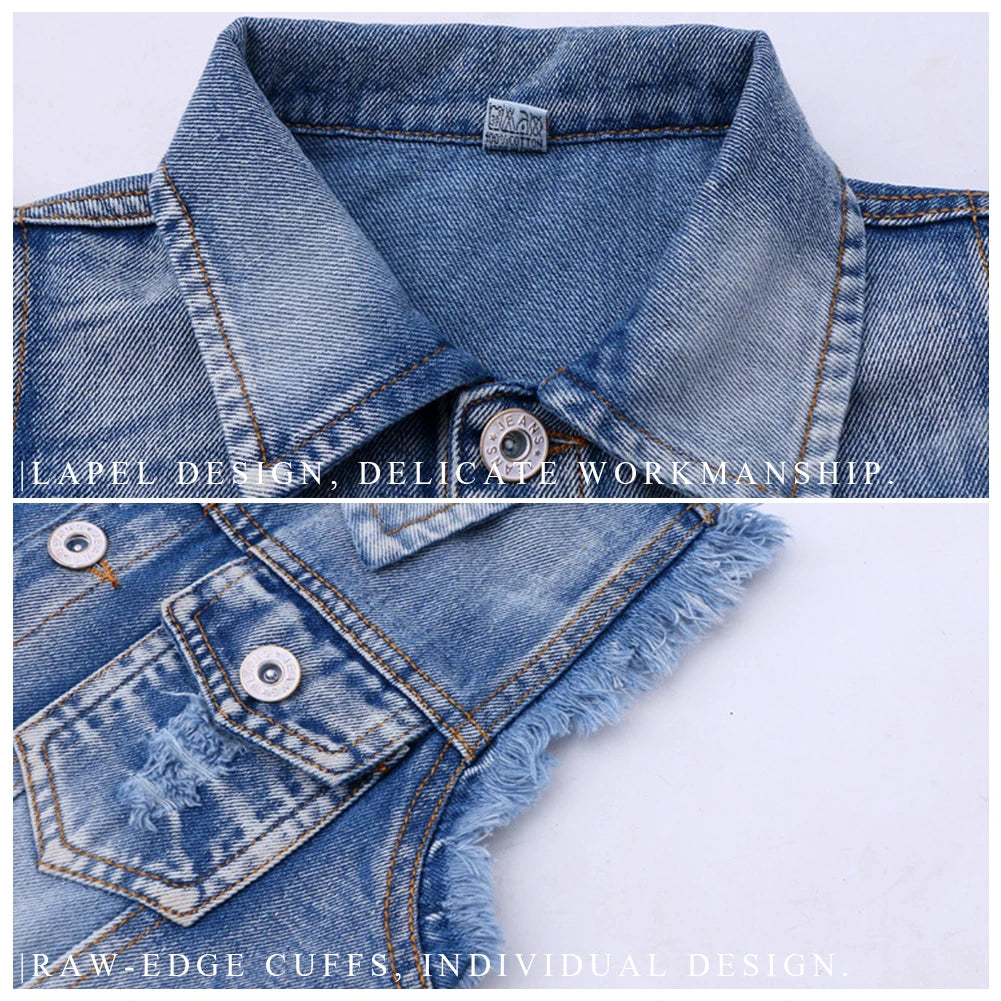 Girls Denim Vest,Kids Denim Jacket,Boys Vest Coat,Sleeveless Tassels Lapel Outerwear,Casual Button Children's Cowboy Waistcoat