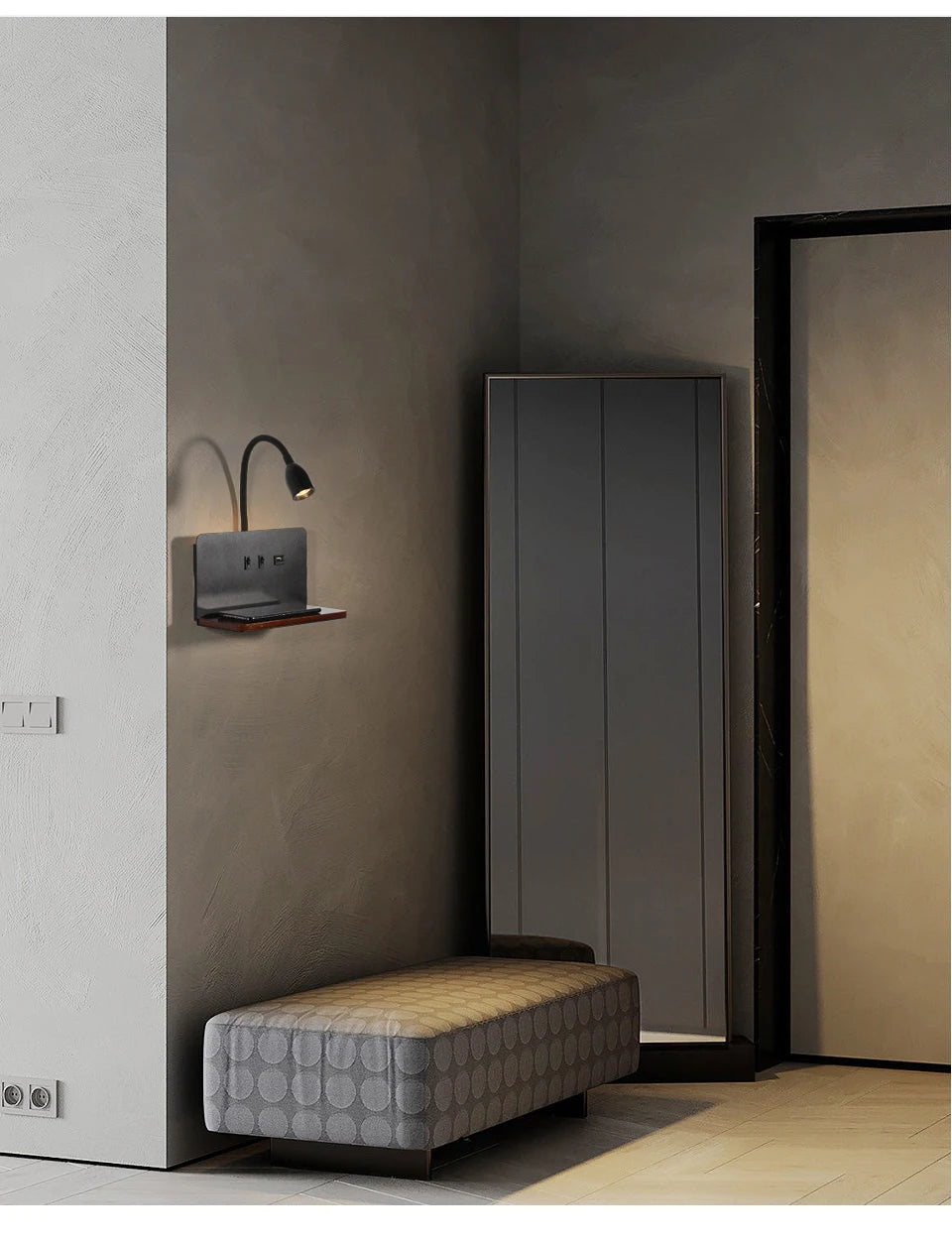 Indoor LED Wall Lamp With USB Interface And Wireless Charging Modern 360° Rotatable Wall Light With Switch Bedside Night Lights