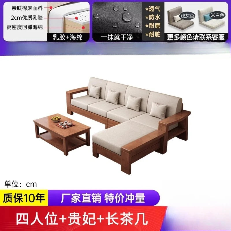 Solid Wood Sofa Living Room Home Use Full Solid Wood Furniture Set Small Apartment Dual-use Natural Wood Sofa Bed