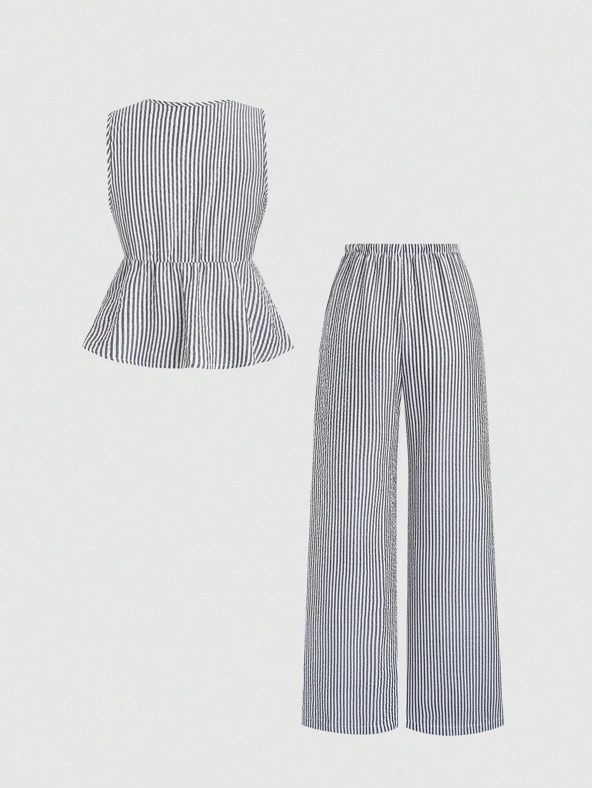 Striped New Two Piece Set Summer V Neck Lace Up Sleeveless Blouse High Waist Wide Leg Pants Sets  Casual Solid Women Sets